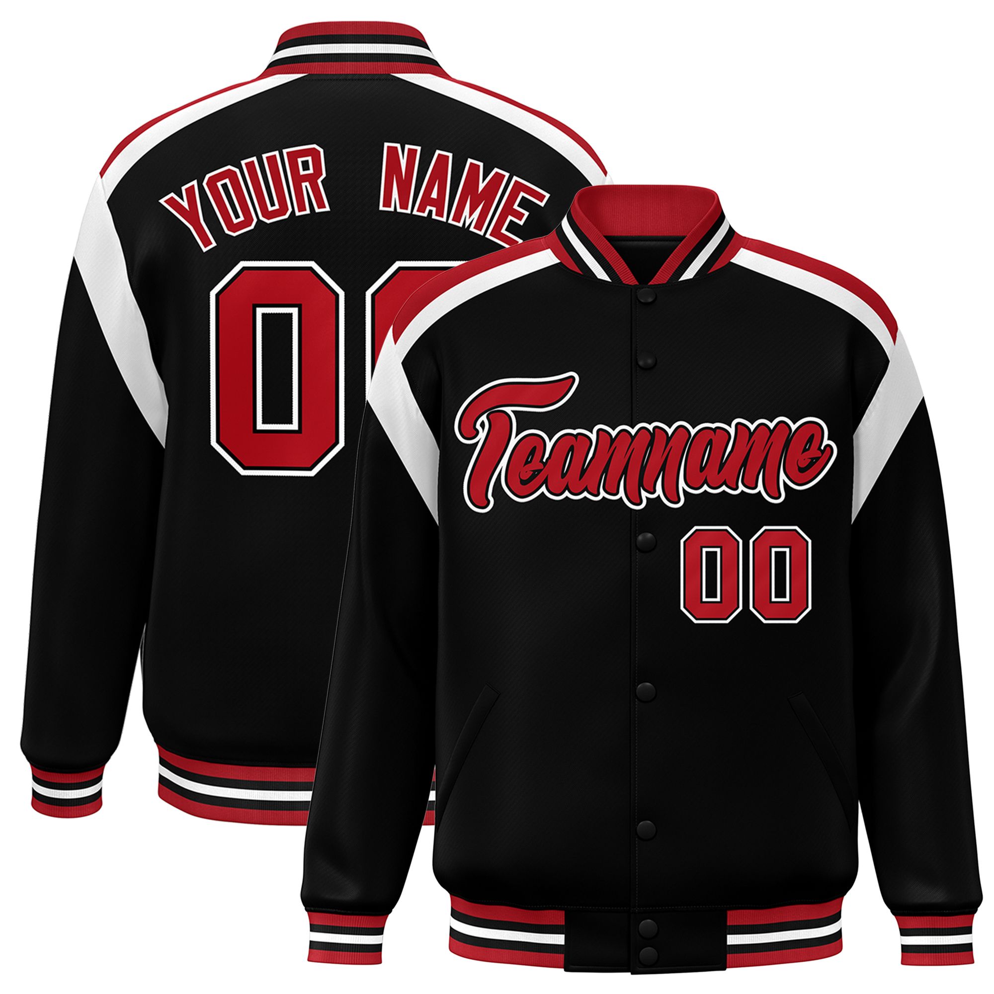 Custom Black Varsity Full-Snap Color Block Letterman Jacket