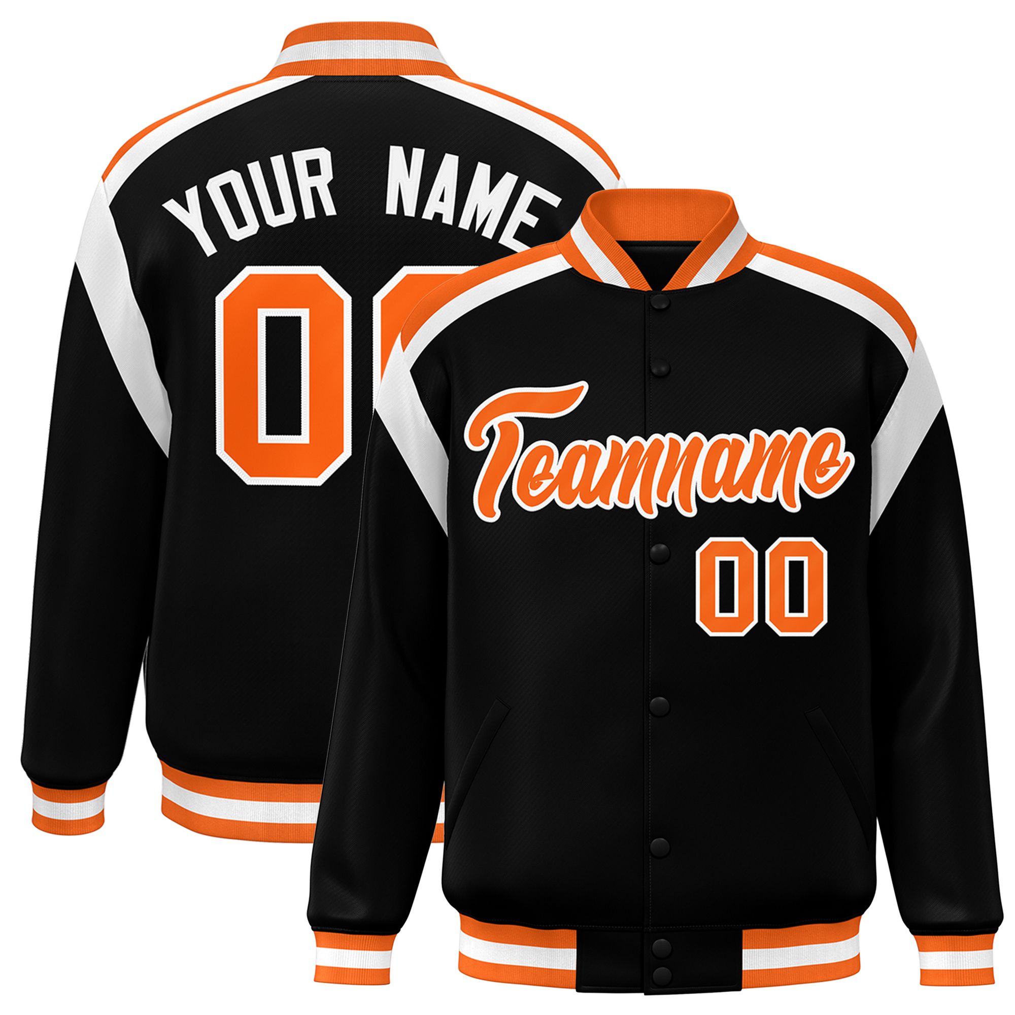 Custom Black Varsity Full-Snap Color Block Letterman Jacket