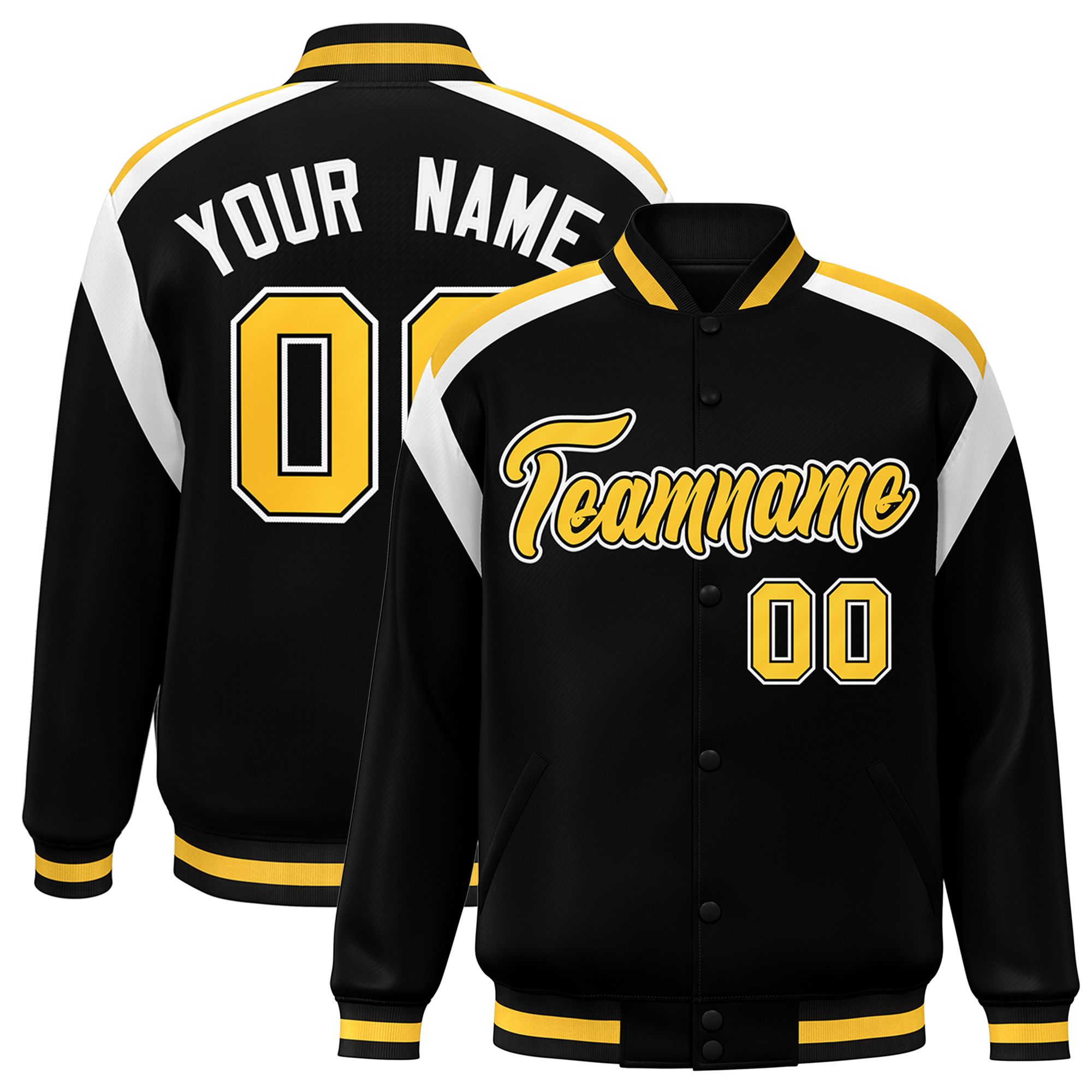 Custom Black Varsity Full-Snap Color Block Letterman Jacket