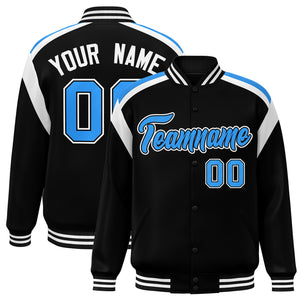 Custom Black Varsity Full-Snap Color Block Letterman Jacket