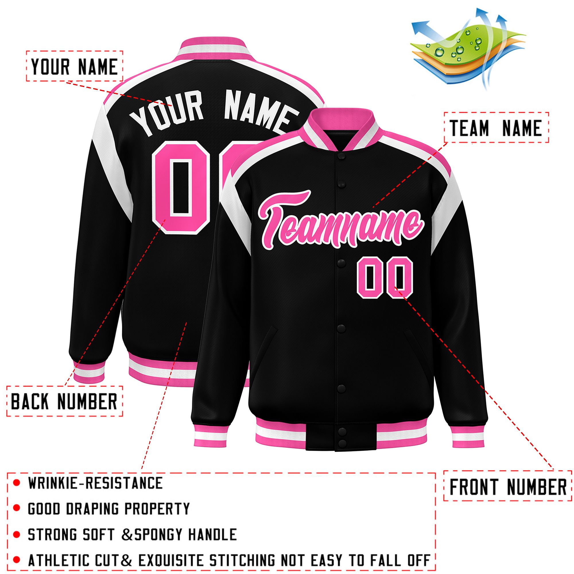 Custom Black Varsity Full-Snap Color Block Letterman Jacket