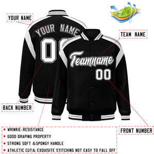 Custom Black Varsity Full-Snap Color Block Letterman Jacket