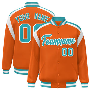 Custom Orange Varsity Full-Snap Color Block Letterman Jacket