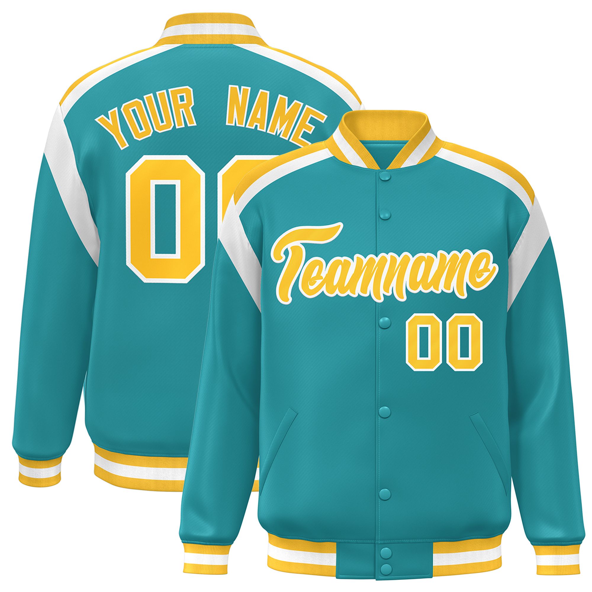 Custom Aqua Varsity Full-Snap Color Block Letterman Jacket