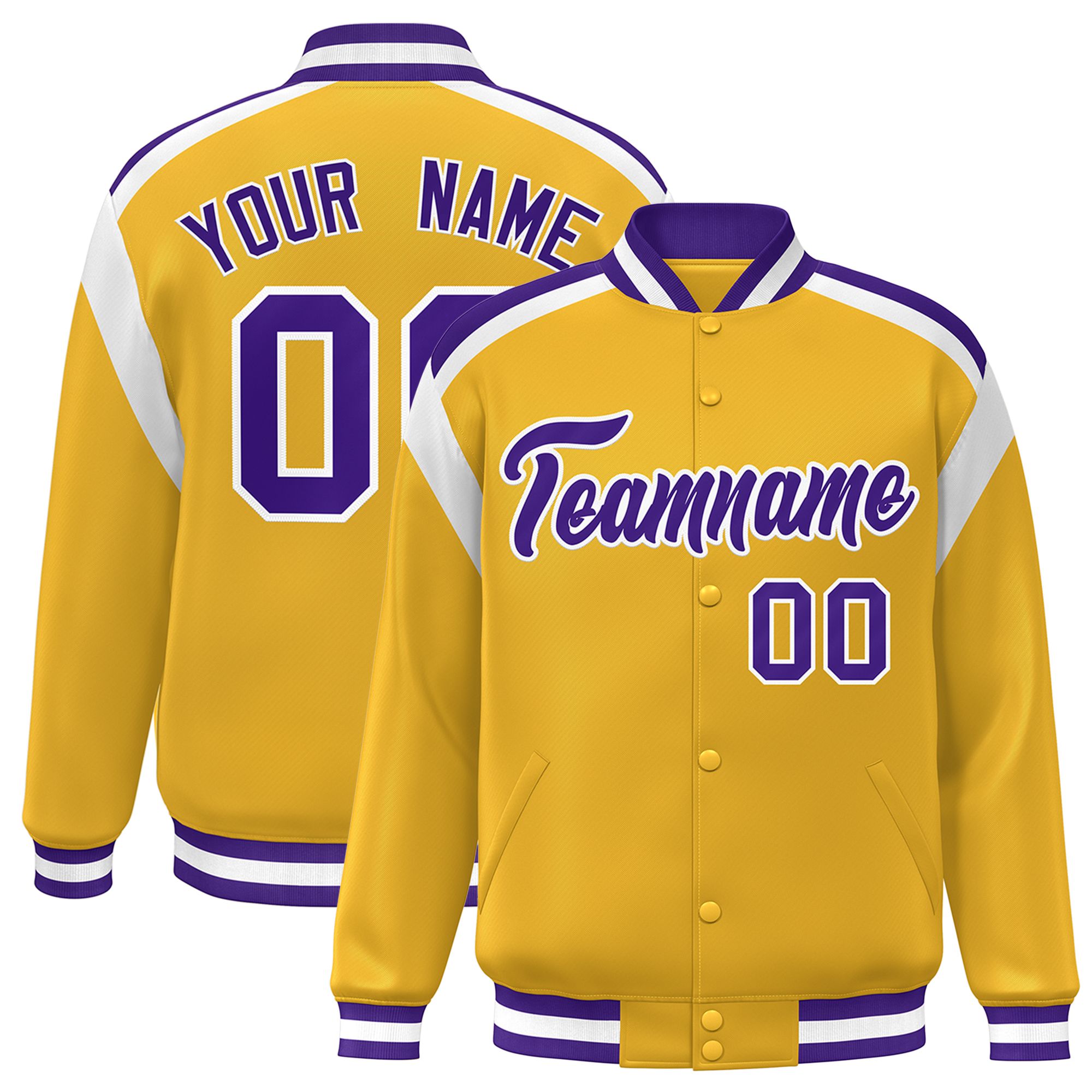 Custom Gold Varsity Full-Snap Color Block Letterman Jacket