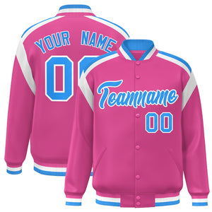 Custom Pink Varsity Full-Snap Color Block Letterman Jacket