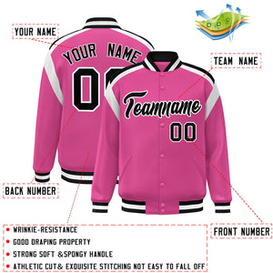 Custom Pink Varsity Full-Snap Color Block Letterman Jacket