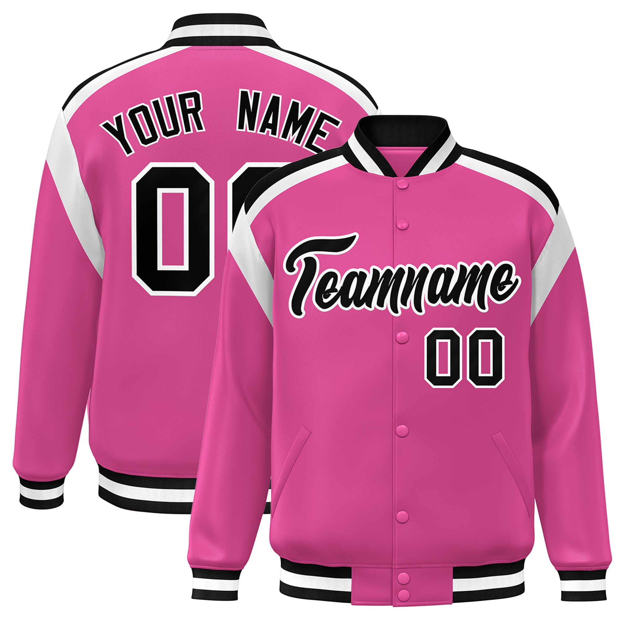 Custom Pink Varsity Full-Snap Color Block Letterman Jacket