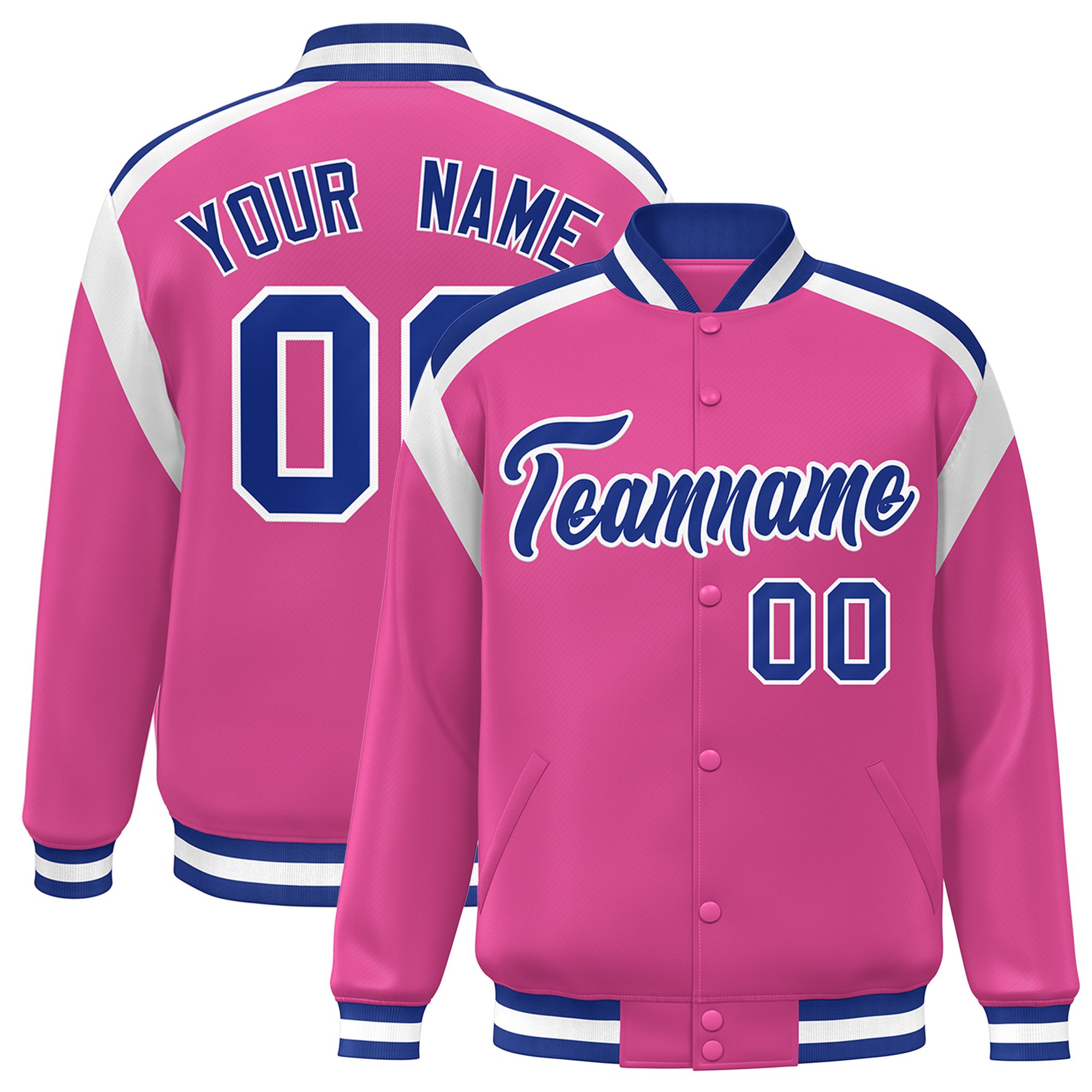 Custom Pink Varsity Full-Snap Color Block Letterman Jacket