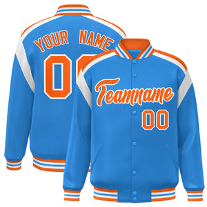 Custom Powder Blue Varsity Full-Snap Color Block Letterman Jacket