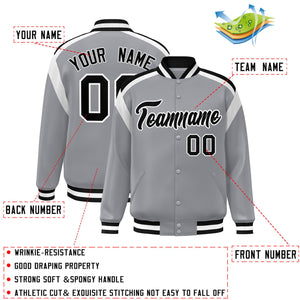 Custom Gray Varsity Full-Snap Color Block Letterman Jacket