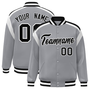 Custom Gray Varsity Full-Snap Color Block Letterman Jacket