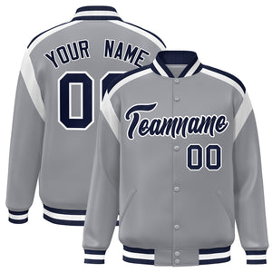 Custom Gray Varsity Full-Snap Color Block Letterman Jacket