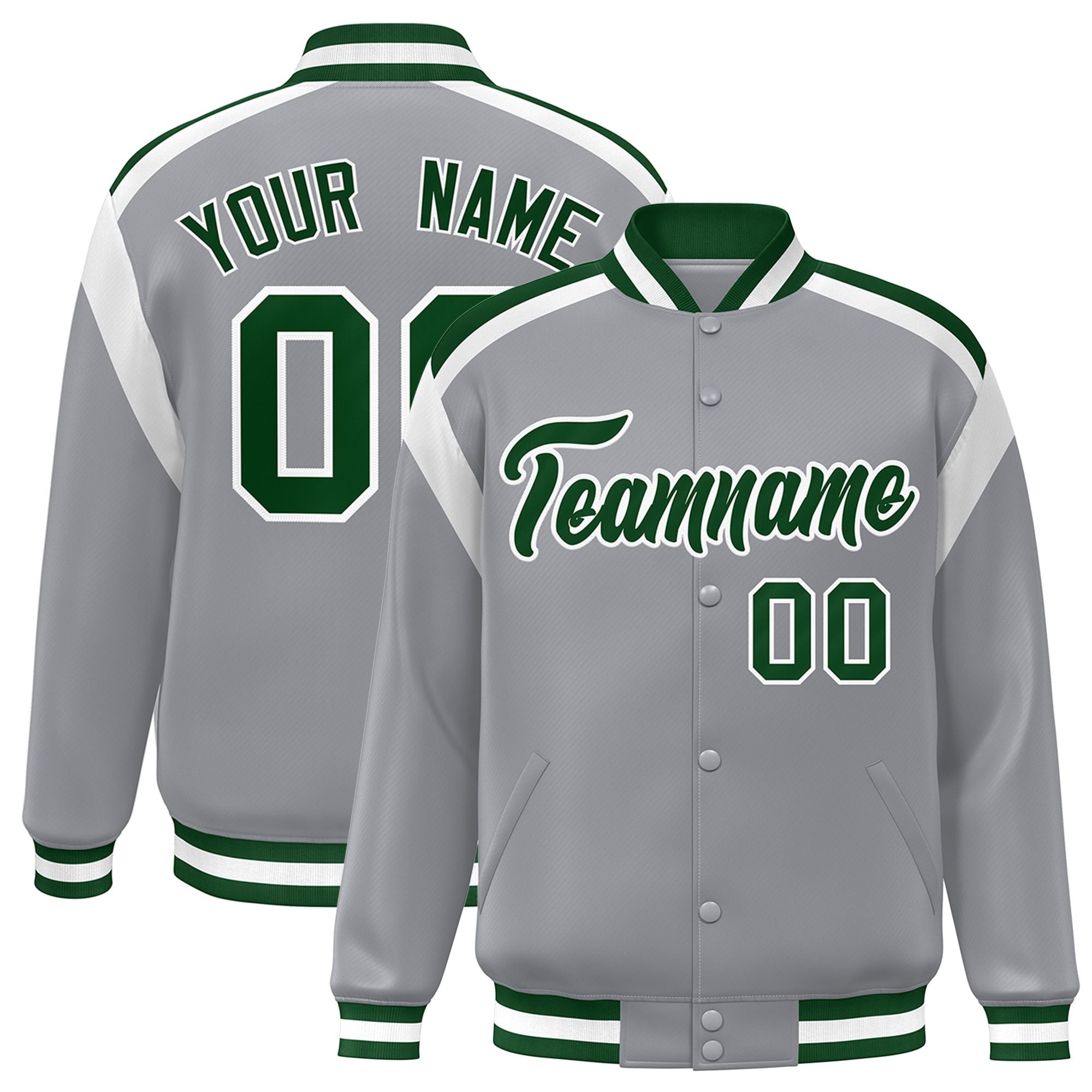 Custom Gray Varsity Full-Snap Color Block Letterman Jacket