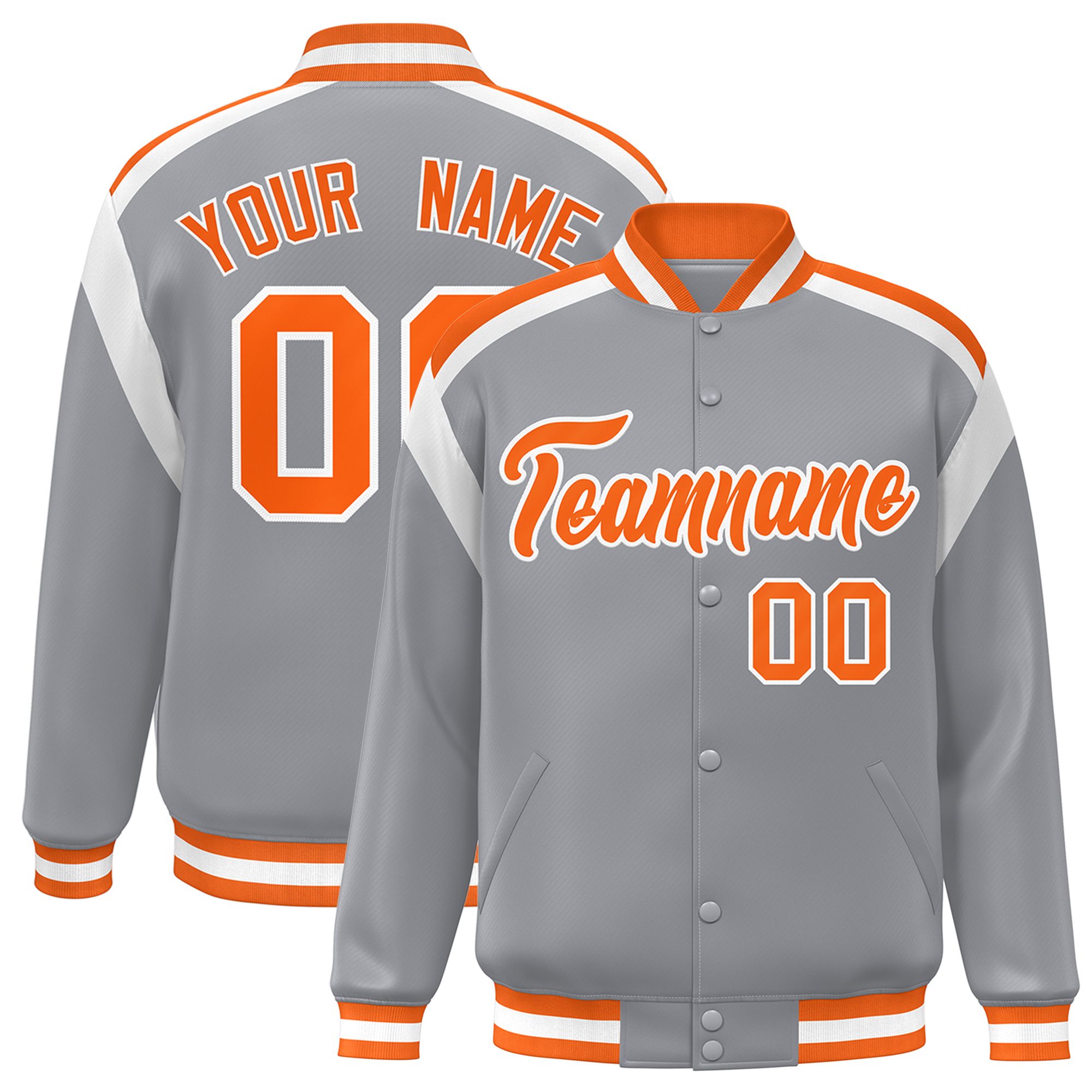 Custom Gray Varsity Full-Snap Color Block Letterman Jacket