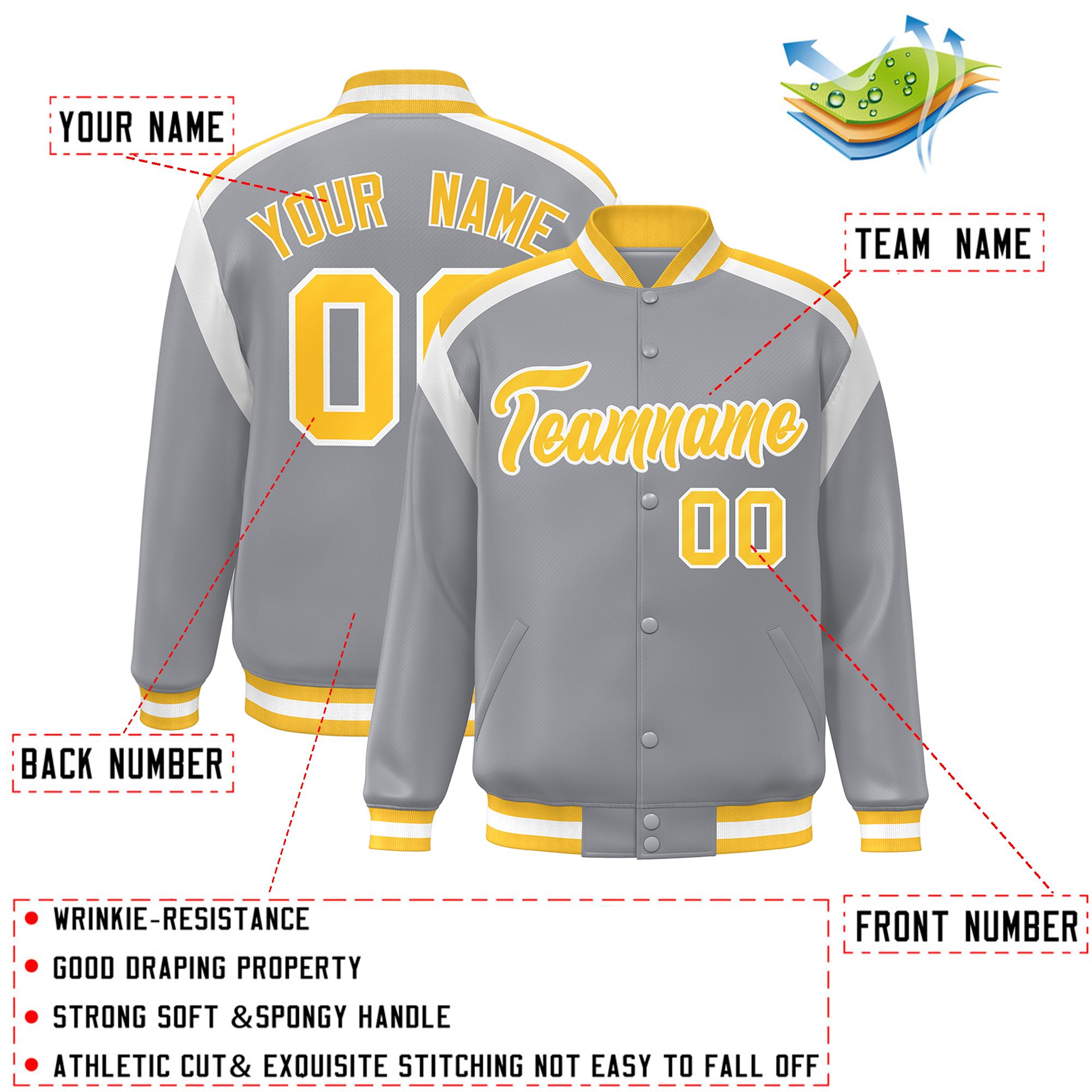 Custom Gray Varsity Full-Snap Color Block Letterman Jacket