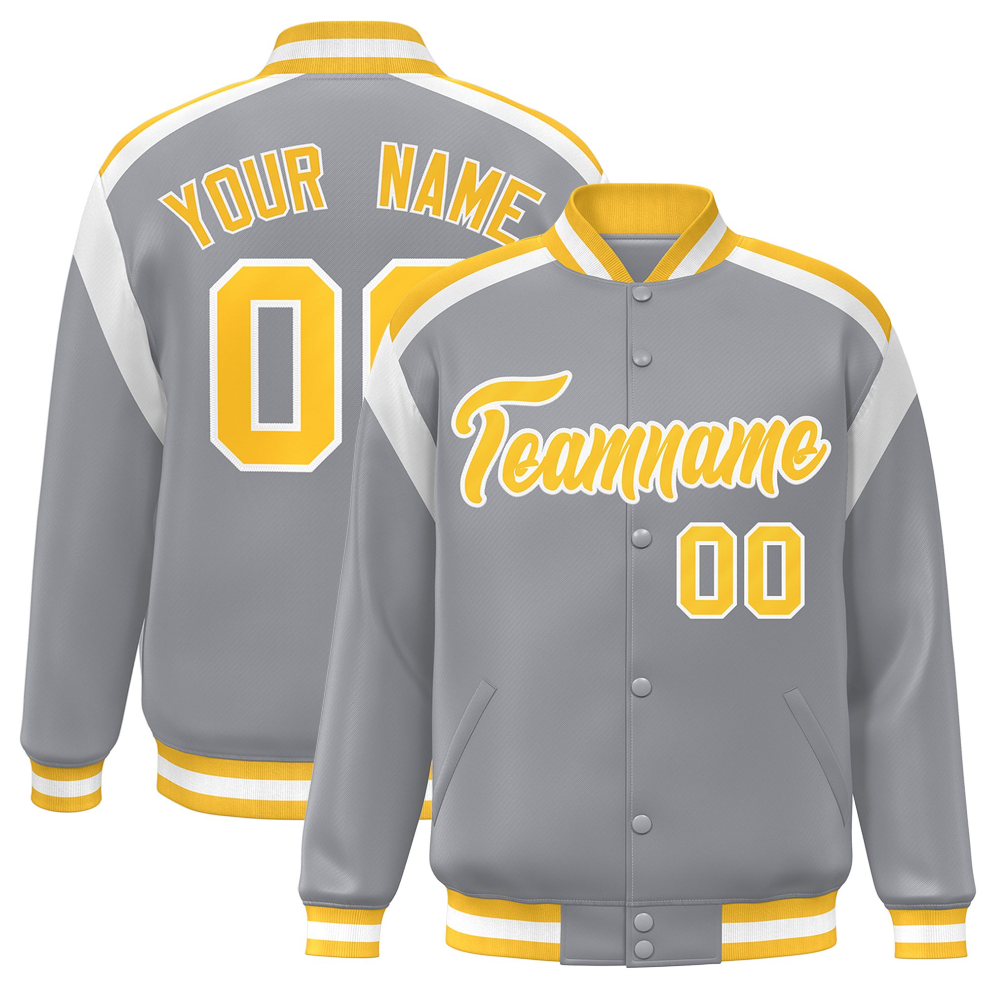 Custom Gray Varsity Full-Snap Color Block Letterman Jacket