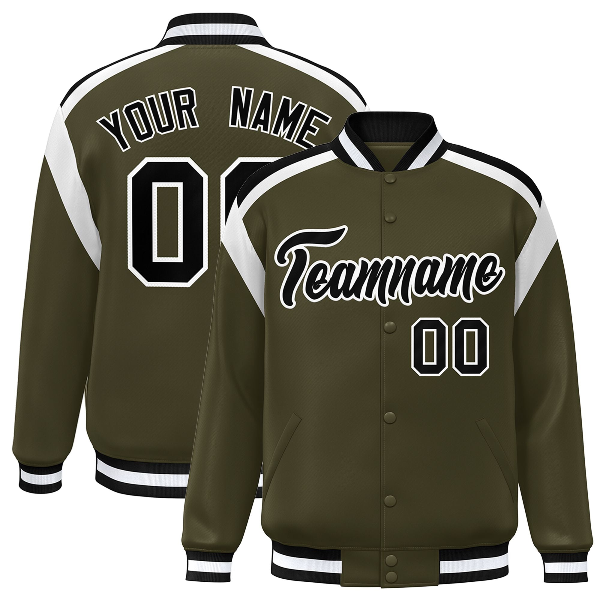 Custom Olive Varsity Full-Snap Color Block Letterman Jacket