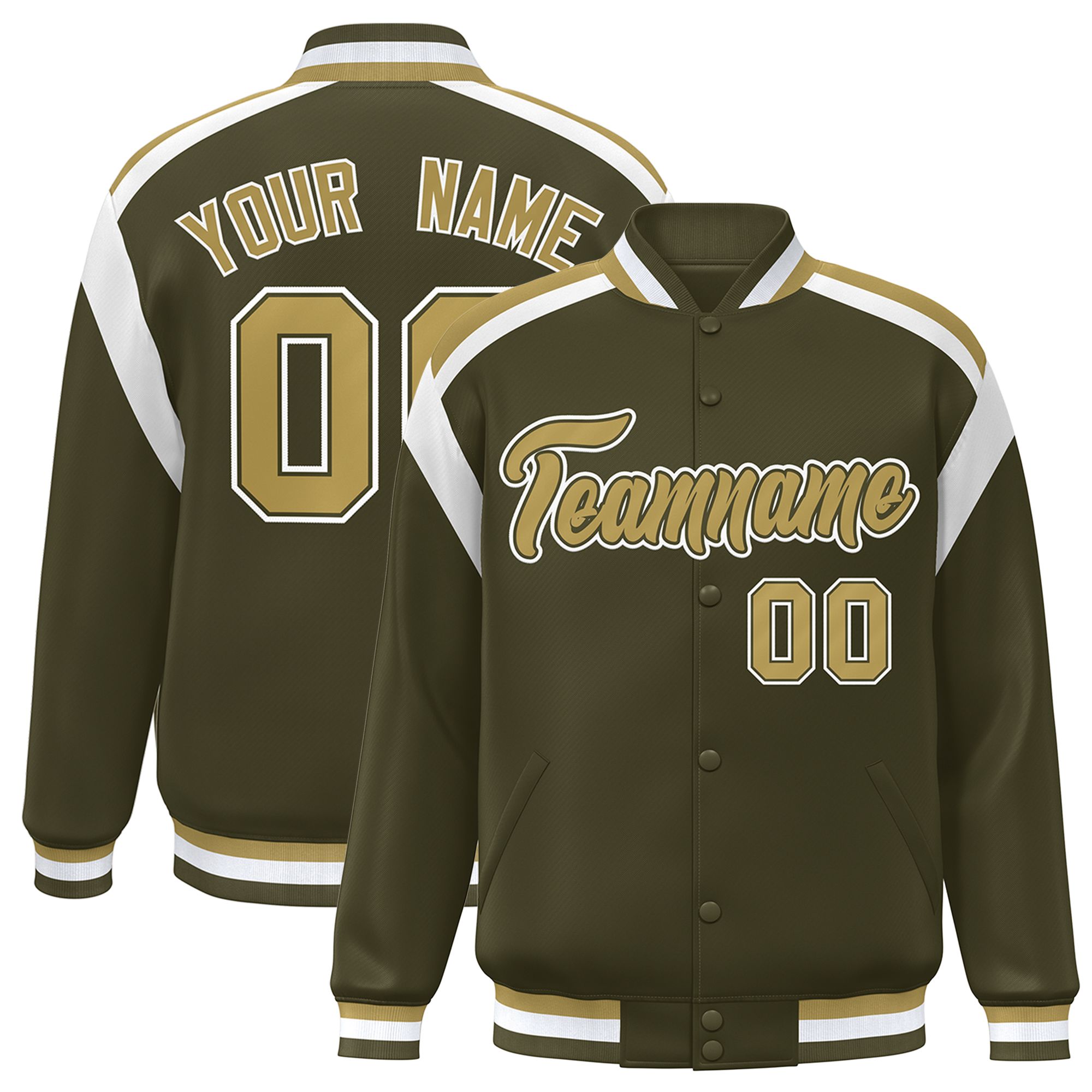 Custom Olive Varsity Full-Snap Color Block Letterman Jacket