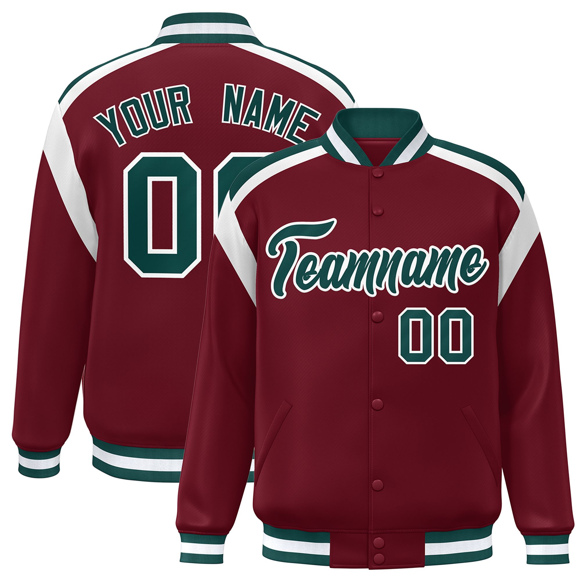 Custom Crimson Varsity Full-Snap Color Block Letterman Jacket