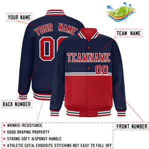 Custom Navy Red Varsity Full-Snap Color Block Letterman Jacket