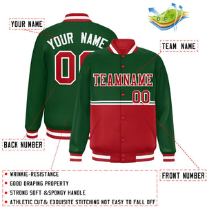 Custom Green Red Varsity Full-Snap Color Block Letterman Jacket