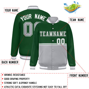 Custom Green Gray Varsity Full-Snap Color Block Letterman Jacket