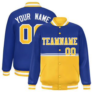 Custom Royal Gold Varsity Full-Snap Color Block Letterman Jacket