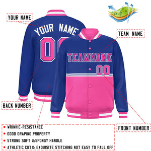 Custom Royal Pink Varsity Full-Snap Color Block Letterman Jacket