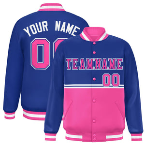 Custom Royal Pink Varsity Full-Snap Color Block Letterman Jacket