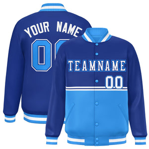 Custom Royal Powder Blue Varsity Full-Snap Color Block Letterman Jacket