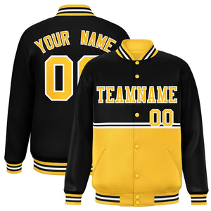 Custom Black Gold Varsity Full-Snap Color Block Letterman Jacket