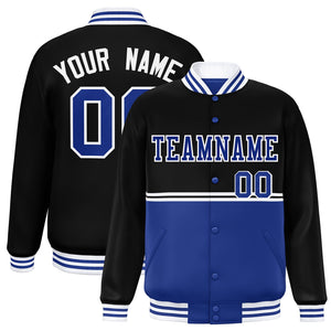 Custom Black Royal Varsity Full-Snap Color Block Letterman Jacket