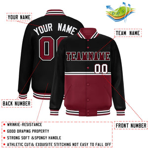 Custom Black Crimson Varsity Full-Snap Color Block Letterman Jacket