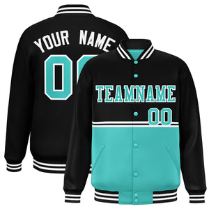 Custom Black Bright Green Varsity Full-Snap Color Block Letterman Jacket