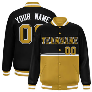 Custom Black Old Gold Varsity Full-Snap Color Block Letterman Jacket