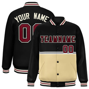 Custom Black Khaki Varsity Full-Snap Color Block Letterman Jacket