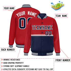 Custom Red Navy Varsity Full-Snap Color Block Letterman Jacket