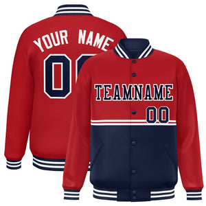 Custom Red Navy Varsity Full-Snap Color Block Letterman Jacket