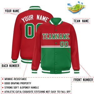 Custom Red Kelly Green Varsity Full-Snap Color Block Letterman Jacket