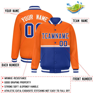 Custom Orange Royal Varsity Full-Snap Color Block Letterman Jacket