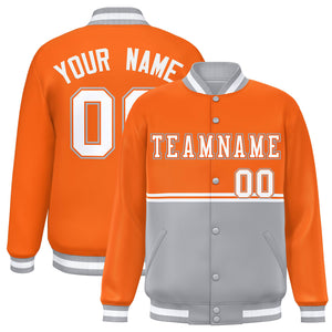 Custom Orange Gray Varsity Full-Snap Color Block Letterman Jacket