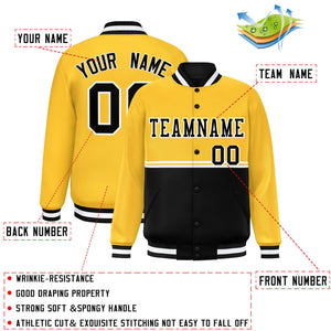 Custom Gold Black Varsity Full-Snap Color Block Letterman Jacket