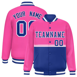 Custom Pink Royal Varsity Full-Snap Color Block Letterman Jacket