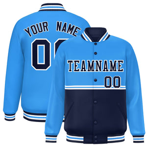 Custom Powder Blue Navy Varsity Full-Snap Color Block Letterman Jacket