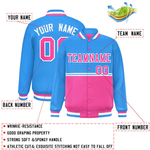 Custom Powder Blue Pink Varsity Full-Snap Color Block Letterman Jacket