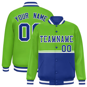 Custom Green Royal Varsity Full-Snap Color Block Letterman Jacket