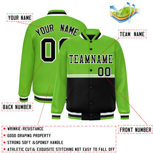 Custom Green Black Varsity Full-Snap Color Block Letterman Jacket