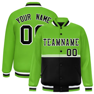 Custom Green Black Varsity Full-Snap Color Block Letterman Jacket