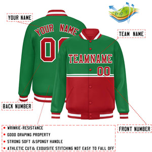 Custom Kelly Green Red Varsity Full-Snap Color Block Letterman Jacket